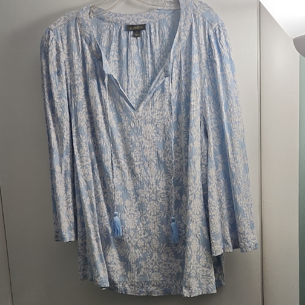 Style & Co. Light Blue and White Top
